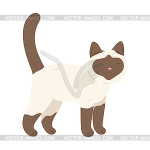 Симпатичный сиамский кот, нарисованный от руки. Мультяшный кот, стоящий - векторный клипарт / векторное изображение