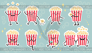 Cute cartoon popcorn characters set. Funny popcorn - vector image