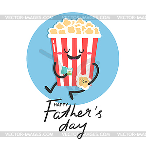 Fathers Day greeting card with a cute popcorn character - vector clipart