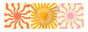 Groovy retro sunburst set. Groovy sun with twisted - vector clip art