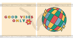 Good vibes only slogan groovy backgrounds set - vector clip art