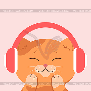 Cute red tabby cat in headphones - vector image