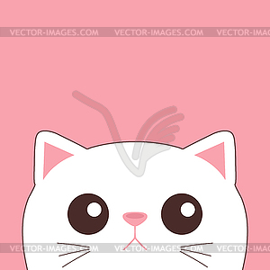 Cute peeking white cat face. Curious cat - vector clip art