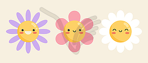 Cute cartoon smiling flower characters set - vector image