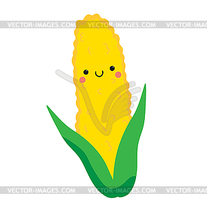 Cute cartoon smiling corn character. Childish style - vector image