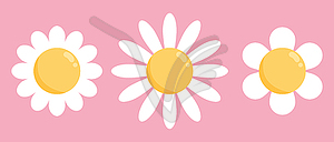 Cute chamomile flower icons set on pink background - vector clipart