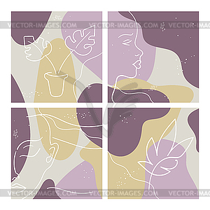 Set of abstract minimalistic templates with woman face  - vector clipart