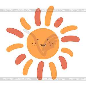 Cute hand drawn smiling sun. Decoration - royalty-free vector image