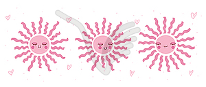 Cute hand drawn smiling suns set. Scandinavian style - vector image