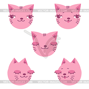 Cute hand drawn cat heads set. Kitten face - vector clip art