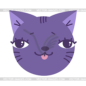 Cute hand drawn cat face with tongue hanging out - vector clipart