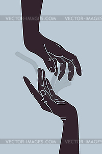 Hands reaching to each other. Hand gesture - vector image
