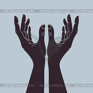 Hand drawn raised hands reaching out to something - vector clip art