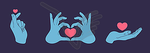 Set of human hands making sign of love and heart - vector clip art