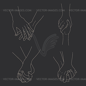 Нарисованные от руки руки пары на темном фоне - изображение в векторном виде