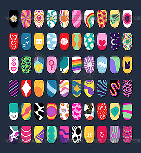 Collection of different nail design art. Colorful - vector image