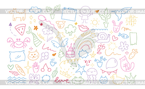 Childish doodle outline elements collection. Hand drawn - vector image