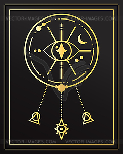 Golden dreamcatcher with a magical eye - stock vector clipart