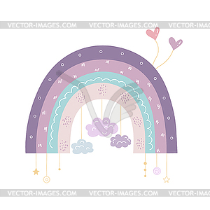 Нарисованная вручную модная радуга с украшениями - клипарт в векторном виде