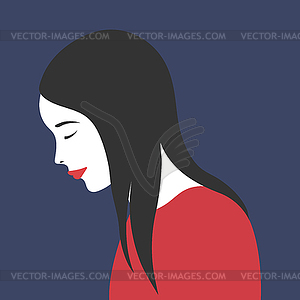 Portrait of sad young woman. A sad female stands - color vector clipart