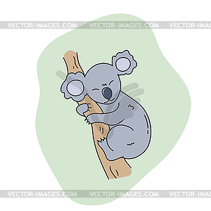 Hand drawn cute koala sleeping on a tree - vector clipart