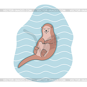 Hand drawn cute otter sleeping on water - vector clip art