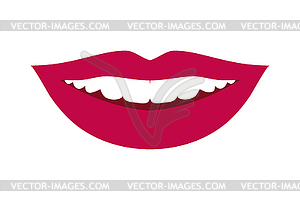 Улыбающиеся женские губы с зубами. Женская улыбка - векторное изображение клипарта