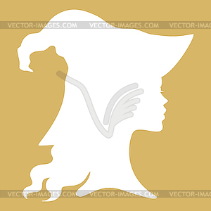 Young witch in hat silhouette. Vector illustration - vector image