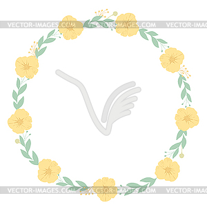 Round floral frame with yellow flowers - vector image