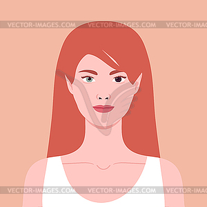 Young redhead woman with a heterochromia - color vector clipart