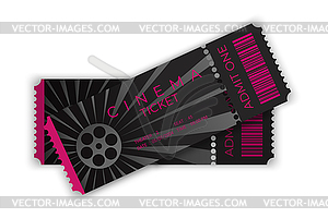 Two cinema tickets with barcode in realistic style - vector image