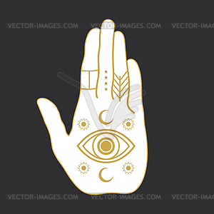 Celestial magical hand with a sacred all seeing eye - royalty-free vector image