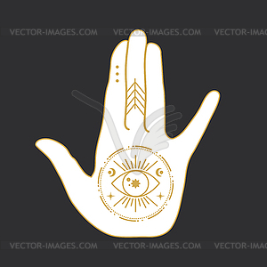 Celestial magical hand with a sacred eye symbol. Mystic - vector clip art