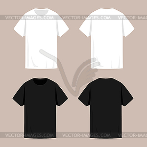 Пустые черно-белые футболки с короткими рукавами - векторизованное изображение клипарта