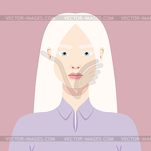 Beautiful Albino woman portrait. Avatar of female - vector image