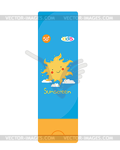 Sunscreen product for kids in a tube. Baby SPF  - vector image