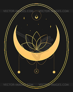 Абстрактная небесная эмблема с полумесяцем и цветком лотоса - рисунок в векторе