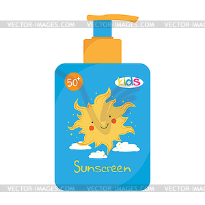 Pump bottle with a sunscreen cream or lotion for kids - vector clipart