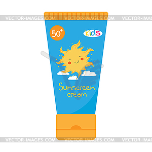 Sunscreen product for kids in a tube. Baby SPF  - vector image