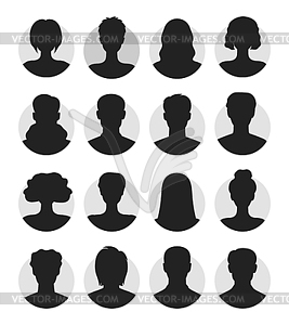 Abstract female and male faceless portraits, avatars - vector clip art
