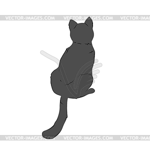 Sitting cat back view. Hand drawn cat silhouette - vector image