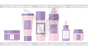 Set of bottles and tubes for beauty and skin care - vector image