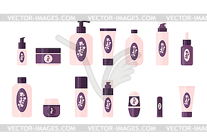 Set of cosmetic products for daily routine - vector image