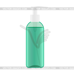 Plastic pump bottle with a green liquid inside - vector image