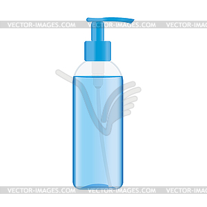 Plastic pump bottle with a blue liquid inside - vector clipart