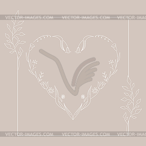 Heart template made of hand drawn flowers and plants - vector image