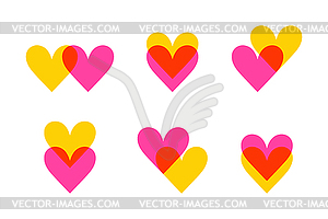 Bright colored hearts icon set. Hearts merged - vector clip art