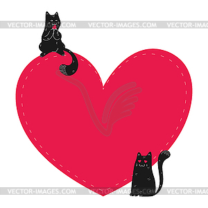 Heart template decorated with black cats - vector image