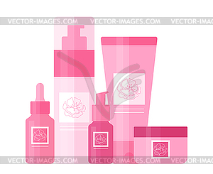 Set of cosmetic products like cleansing gel, toner - vector clipart