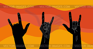Hard rock horns sign. Rock hand sign silhouettes - vector image